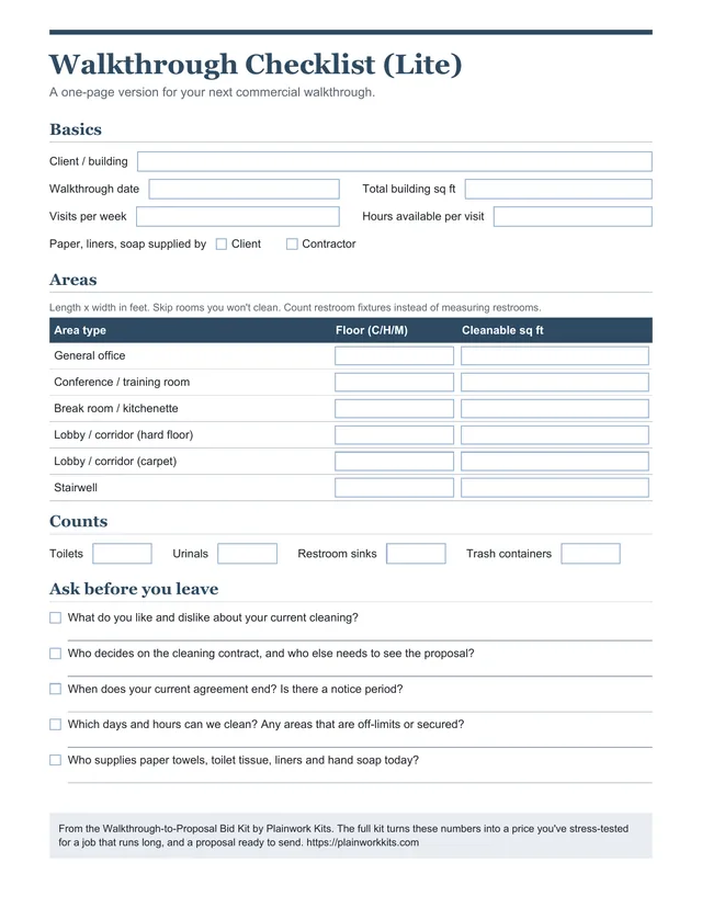 The one-page Lite walkthrough checklist